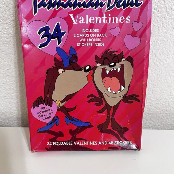 Vintage Cleo Looney Tunes Tasmanian Devil Taz 42 Valentines Cards & Sticker 1996 - Picture 3 of 12